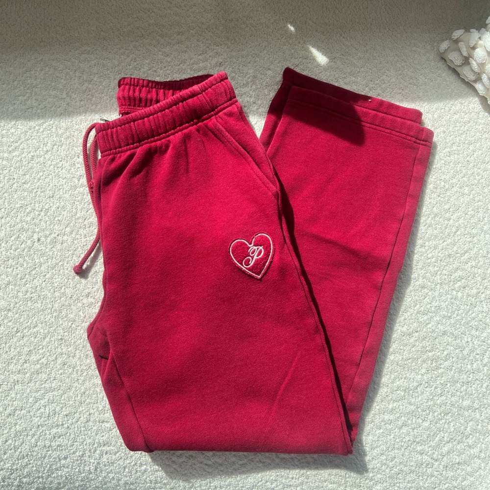 Victorias Secret PINK Red Sweatpants with Heart Embroidery Size XS